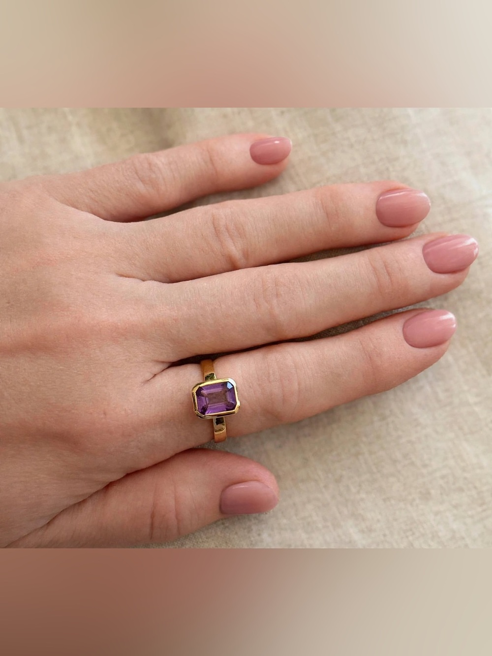 Emerald Cut Gold Over Sterling Ring with Purple Amethyst Stone NWT SZ 7 3/4